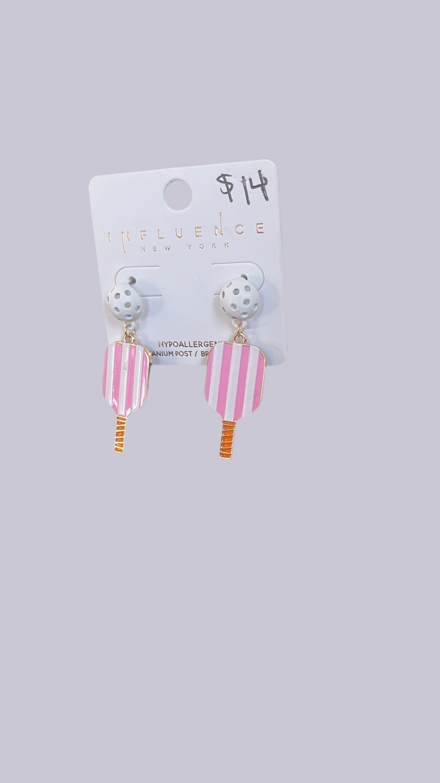 Pink pickle ball earrings